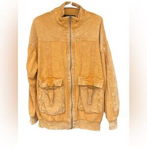 Forever 21 Mustard Yellow Faux Suede Lightweight Jacket With Front Pockets Zip C